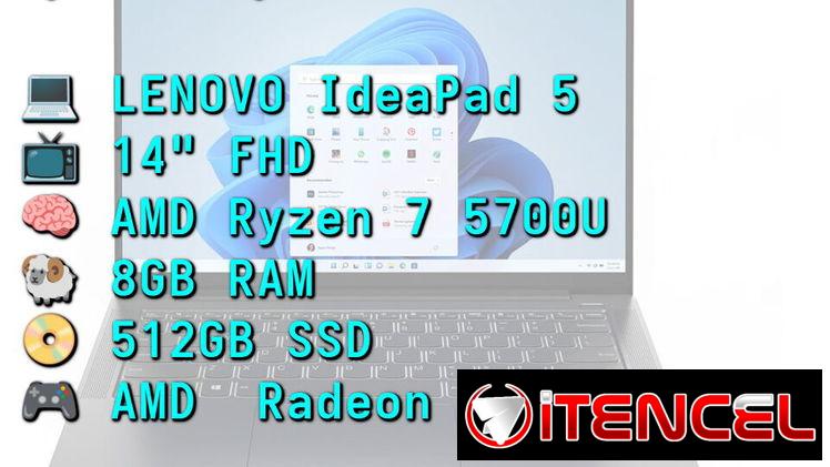 LAPTOP 🎁NUEVA🎁📦CAJA, LENOVO IdeaPad 5 (82LM00UEUS), 14″ FHD IPS, AMD Ryzen 7 5700U, 8GB RAM, Radeon, 512GB SSD