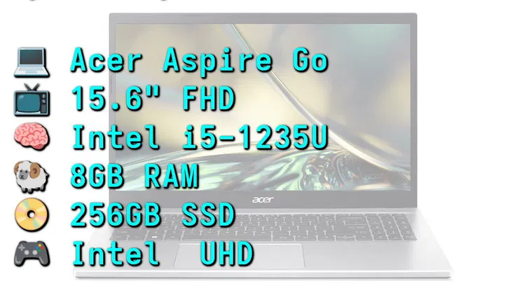 LAPTOP 🎁NUEVA🎁📦CAJA, Acer Aspire Go (A315-59-53ER), 15.6″ FHD IPS, Intel Core i5-1235U, 8GB RAM, UHD, 256GB SSD