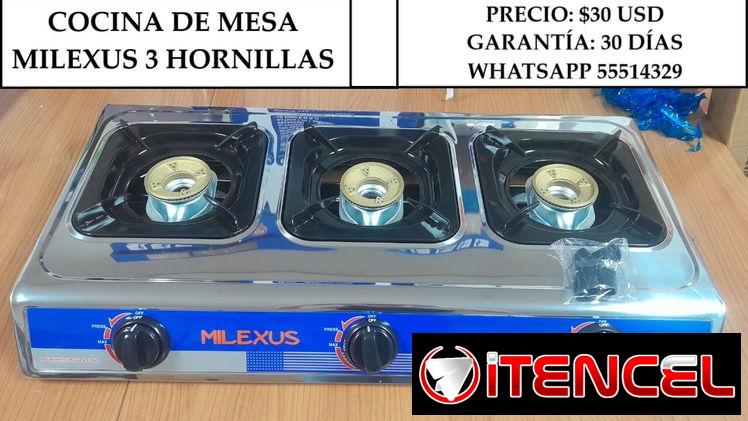 COCINA DE MESA MILEXUS 3 HORNILLAS, ENTREGA DE FACTURA, VARIEDAD DE COCINAS, ETC