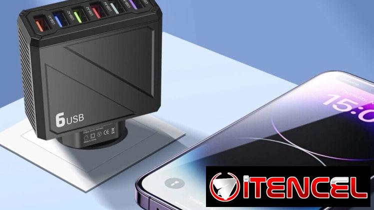 Multicargador negro de 6 puertos USB 3.0