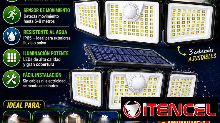🌞 Lámpara Solar LED de 3 Paneles con Sensor de Movimiento 🌞