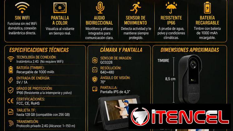 🚨 PROTEGE TU HOGAR🚨TIMBRE INTELIGENTE CON PANTALLA. MENSAJERIA CON FACTURA Y GARANTIA. 📲 54833699