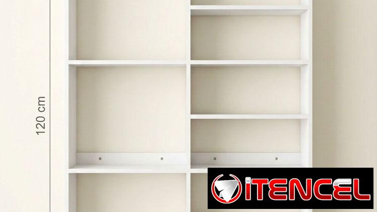 Estante de pared asimétrico en MDF hidrófugo, ideal para salas y estudios, con repisas de diferentes tamaños.