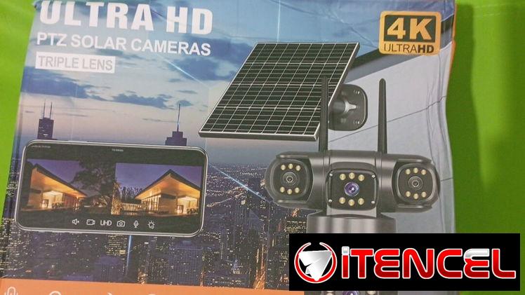 Cámara de vigilancia con panel solar 4k no necesita corriente. Tecnología triple lente. No necesita internet