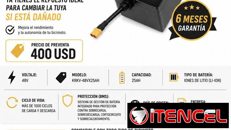 Batería K-VOLT 48V-25Ah para Bicimotos