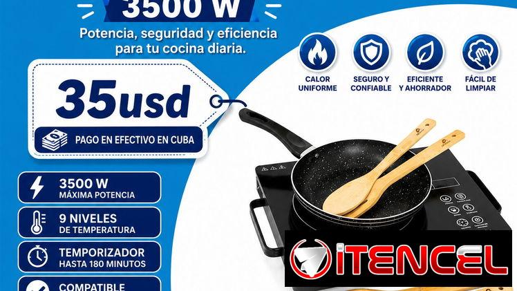 Cocina infrarrojo con sarten y juego de paletas.