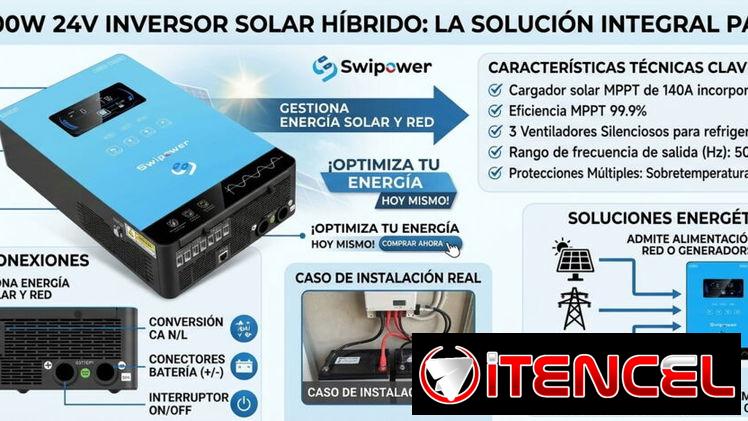 Inversor Solar Híbrido 4000W 24V a 110V Onda Pura MPPT 140A Pantalla LCD Táctil