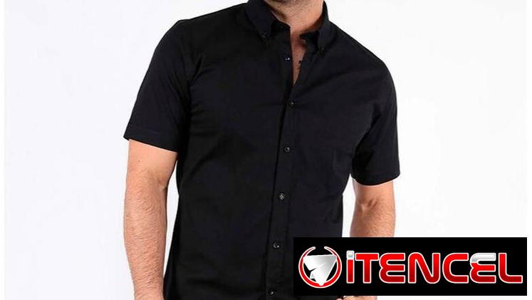 Camisas negras mangas cortas de hombre.