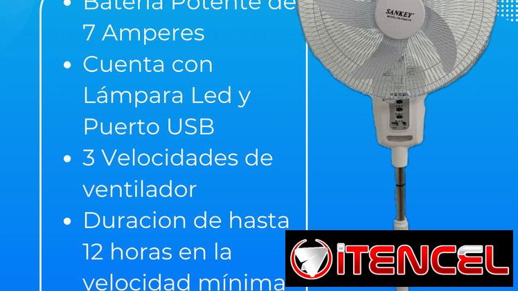 Ventilador Recargable De Pedestal Marca Sankey. Duración de 12 horas en la mínima velocidad. Garantía y Mensajería