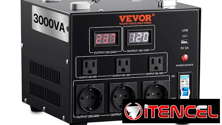 Transformador Convertidor de Voltaje VEVOR 3000VA 110V 220V Step Up Down Automático Negro