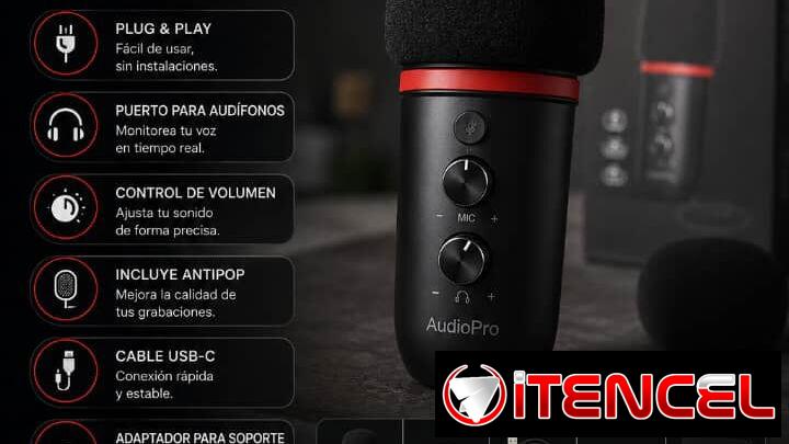 🎙️ Micrófono USB AudioPro — Nuevo ✨  🔥 Sonido claro y profesional para tus grabaciones.  ✅ Plug & Play ✅ Conexión USB