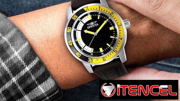 ⌚ RELOJ INVICTA SPECIALTY HOMBRE 45MM, ACERO, CUARZO JAPONÉS, SILICONA NEGRA/AMARILLA – ENVÍO DISPONIBLE HABANA