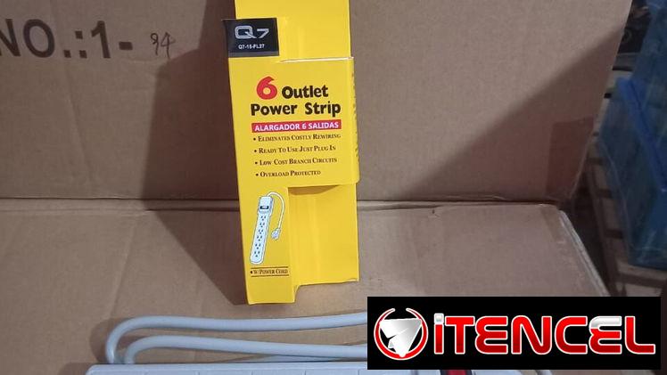 🚧 REGLETA ELECTRICA Q7 6 SALIDAS 110/120 V – 85 CM / EXTENSION ELÉCTRICA 15FT. CON MULTI TOMA-Q7 🚧