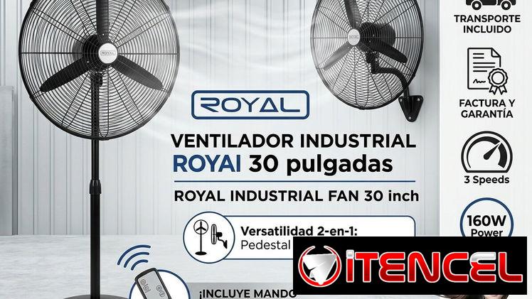 Ventilador Industrial 30 pulgadas marca ROYAL 2 en 1 de pedestal y pared, incluye mando a distancia precio $200 USD Tran
