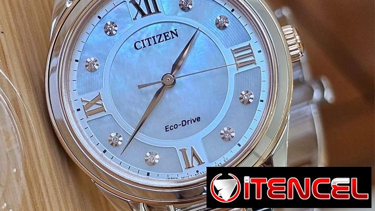 EM0876-51D dos tonos citizen eco-drive Arezzo Diamond para mujer cristal zafiro esfera madre perla
