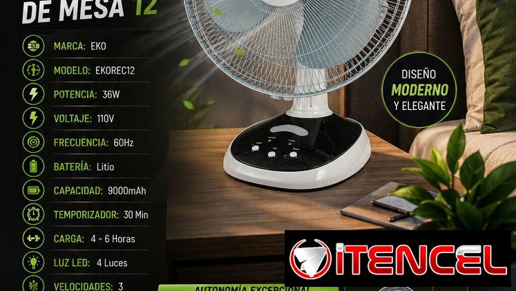🍀RECARGABLE 🍀 VENTILADOR DE MESA EKO 12″ RECARGABLE. MENSAJERÍA Y 6 MESES DE GRANATÍA. 📲 54833699