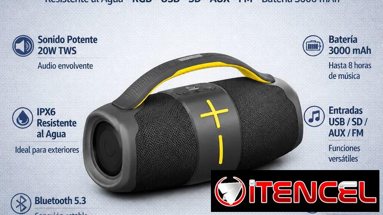 Bocina Unno Tekno Dash TWS Bluetooth 5.3 20W IPX6 Resistente Al Agua RGB USB SD Aux FM Batería 3000mAh / 75