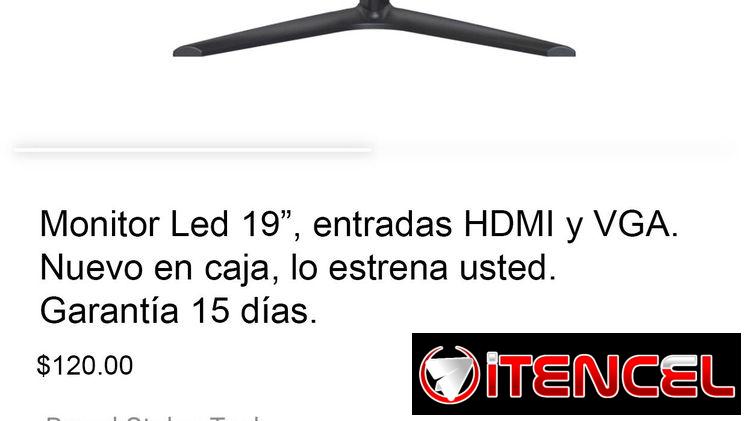 🔰Monitores Led 19″, entradas HDMI y VGA. Nuevo en caja, lo estrena usted. Garantía 15 días.