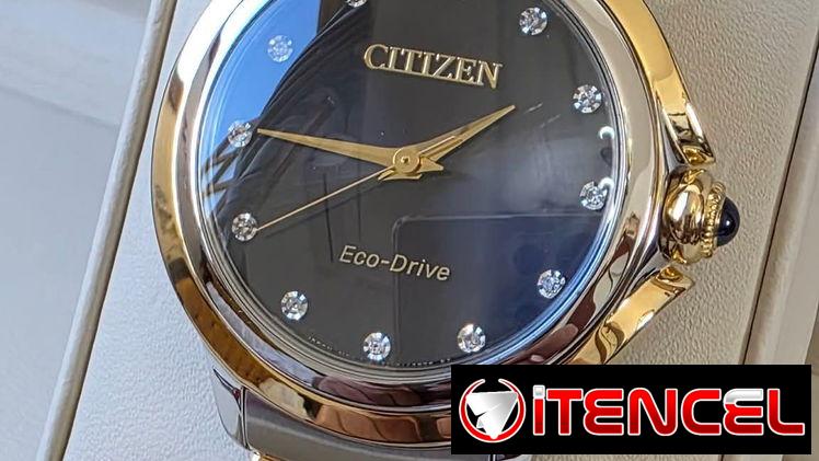 EM0954-50E citizen eco drive mujer 2 tonos cristal de zafiro y elegante carátula en negro