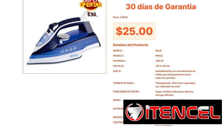 Plancha Royal con Tanque Transparente de 220ml para Vapor VPT#-0239