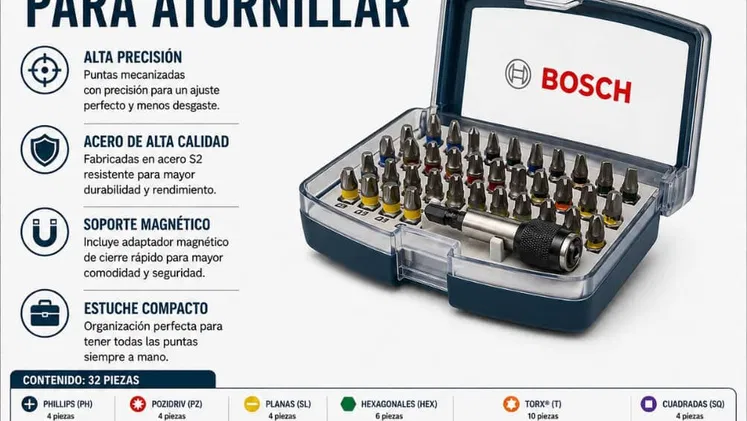 Set de 32 puntas para atornillar marca Bosch