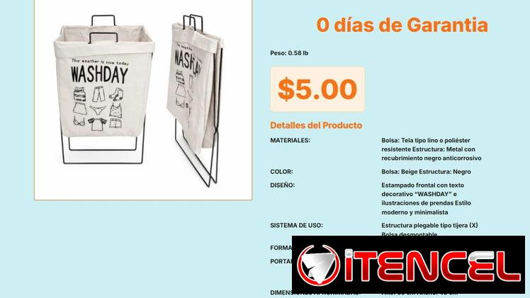Cesto de Lavandería Desmontable Bolsa Tela Estructura Metalica Definitivo VPT#-0471