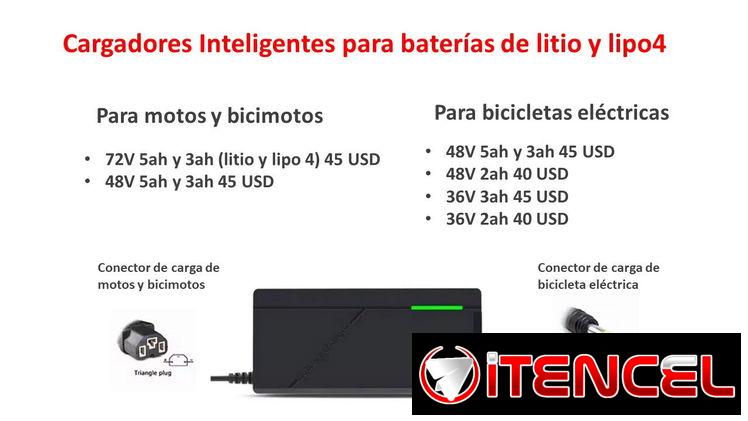 J14 Vendo cargadores de litio y lipo4 para motos, bicimotos y bicicletas eléctricas, 36V, 48V, 60V y 72V