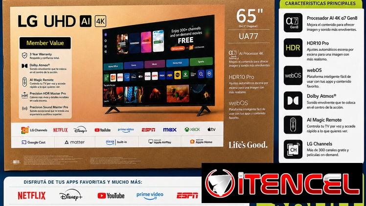 LG de 65” 4K UHD AI incorporado modelo UA77 del 2025