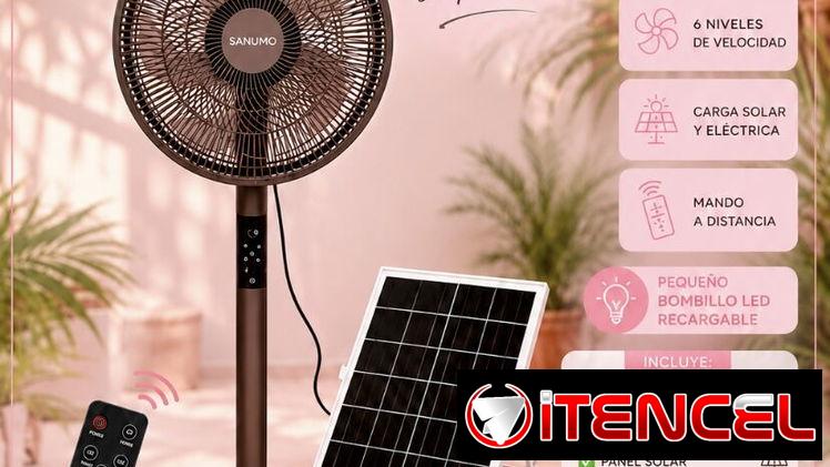 ‼️Súuper Oferta ‼️ 🌬️ Ventilador Recargable Sanumo con Panel Solar y Bombillo LED