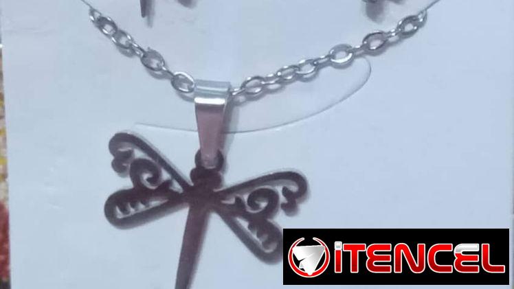 Juego de cadena y aretes p/ mujer plateados de acero inoxidable