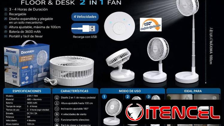 Ventilador Recargable  Plegable (Mesa y de Pie)
