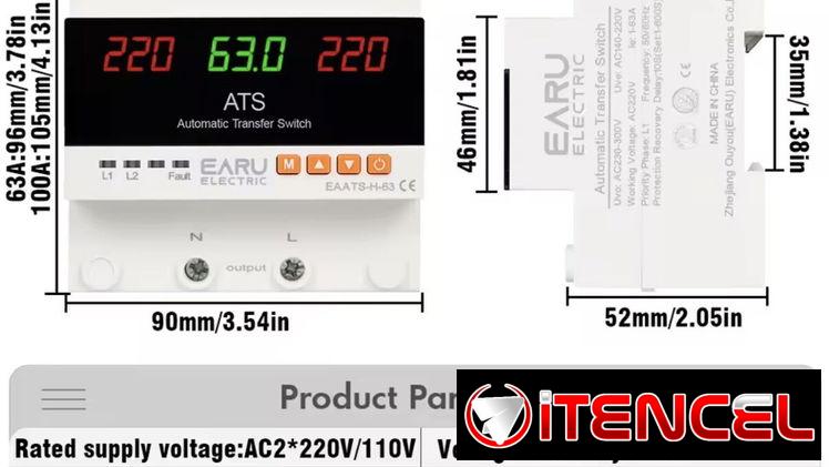 2 en 1 ATS Transfer + Protector de Voltaje Ajustable Manual 110V 63A 2P