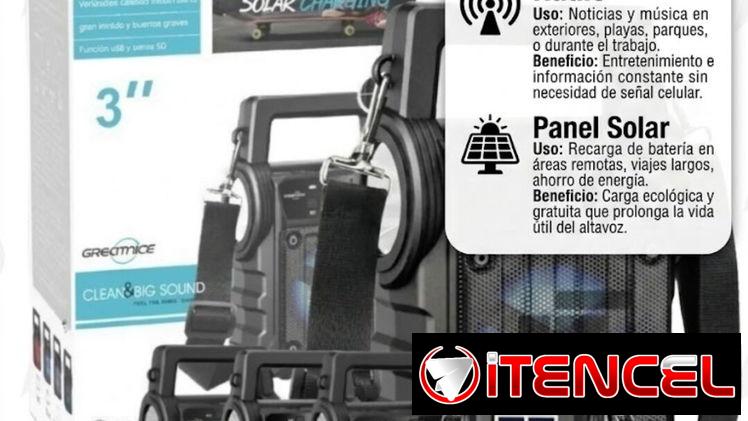 Bocina recargable con linterna 🔦 Radio y panel solar