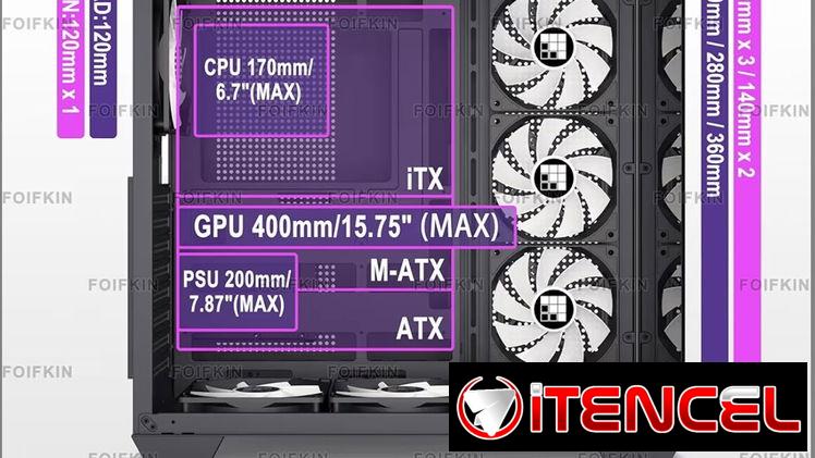 Estuche FOIFKIN F600 para PC – Con 7 Ventiladores ARGB PWM Pre-Instalados, Chasis para PC Gaming ATX de Torre Media, Vid