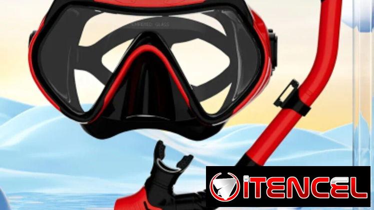 Set de buceo de marco rojo, cristal templado