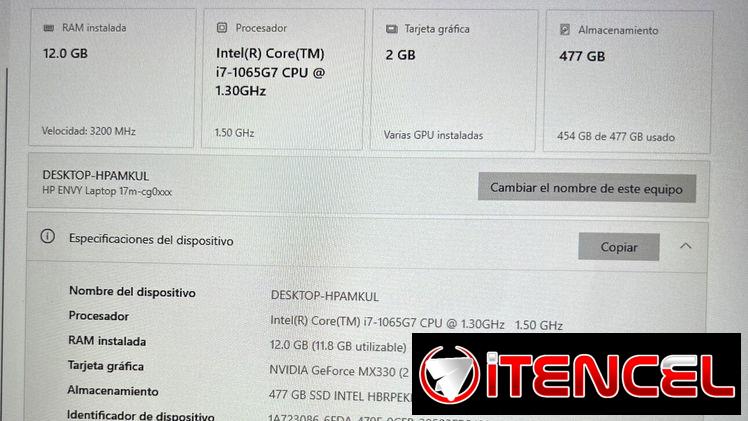 Laptop HP ENVY 17″ táctil. i7 10ma Gen de uso.