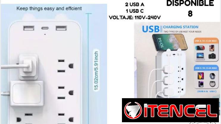 Regulador de voltaje, con 6 tomacorrientes y 3 puertos USB