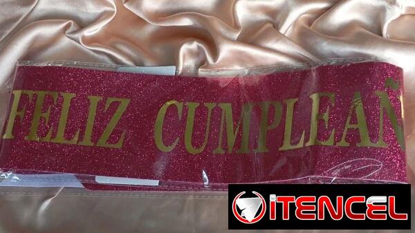 Banda Feliz Cumpleaños Rosada Fucsia con Brillo