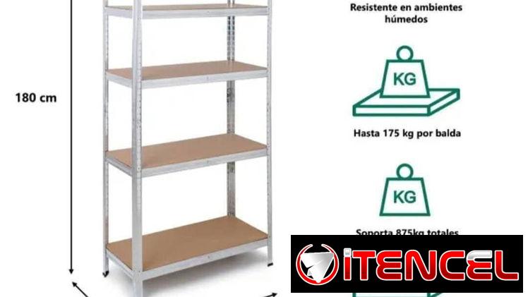 Estante de sinco secciones con metal y madera