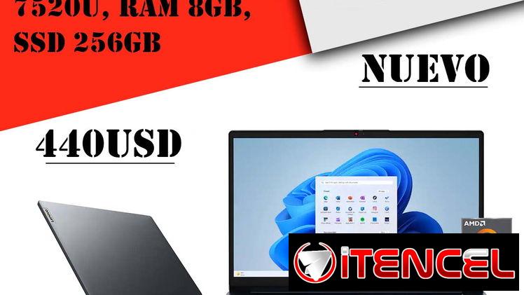 Laptop Lenovo 15.6” AMD Ryzen 5 7520U, RAM 8GB, SSD 256GB “Nuevo Sellado”