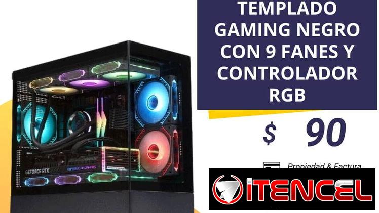 Chasis de cristal templado Gaming negro( 9 fanes y controlador RGB)