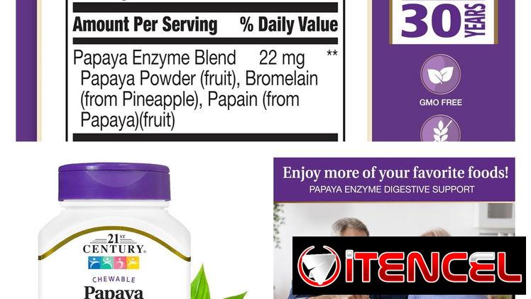 Enzimas de papaya, pomo de 100 cápsulas