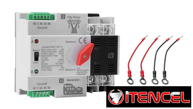 Interruptor de Transferencia Automática ATS 100A 220V 2P – Cambio Automático/Manual para Generador, Sistema Solar y Ener