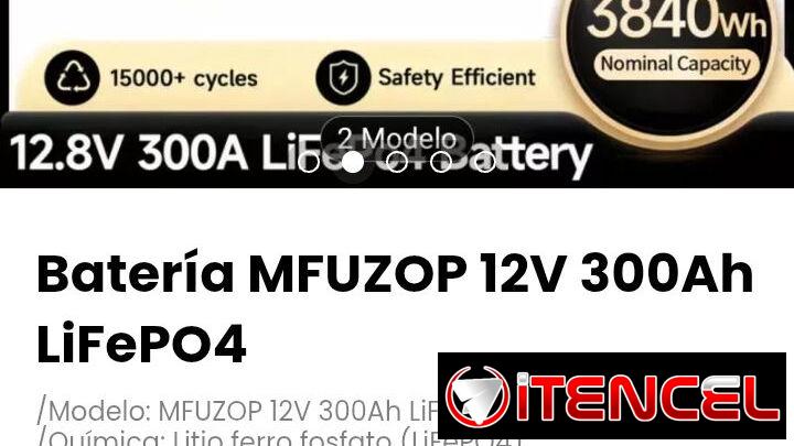 Batería MFUZOP 12V 300Ah LiFePO4. Química: Litio ferro fosfato (LiFePO4)