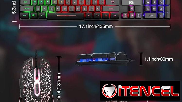 Juego de teclado y Mouse combo  Gaming Rii. Semi mecanico retroiluminado rgb arcoiris