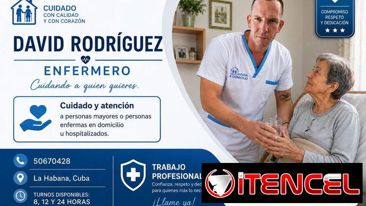 Cuidador profesional de adultos mayores y personas enfermas en domicilio y hospitalizados.