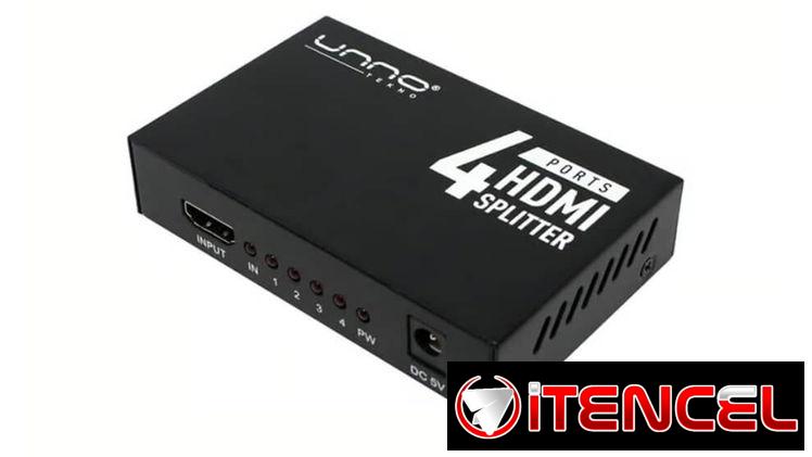 Splitter Unno Tekno HDMI 4K 30Hz 4 Puertos Deep Color 48-Bit Dolby DTS Extensor Señal Plug & Play Con Adaptador
