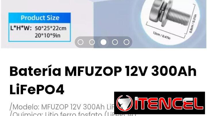 Batería MFUZOP 12V 300Ah LiFePO4. Química: Litio ferro fosfato (LiFePO4)