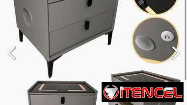 Mesita de Noche Inteligente con Carga Inalámbrica,Bluetooth, Bocina, Luces LED, Puerto USB, 2 Gavetas
