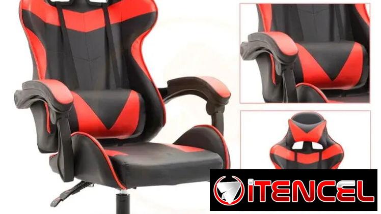 Silla Ergonómica de Oficina Tipo Gaming, con Respaldo Alto, Reclinación y Soporte Lumbar, Rojo con Negro